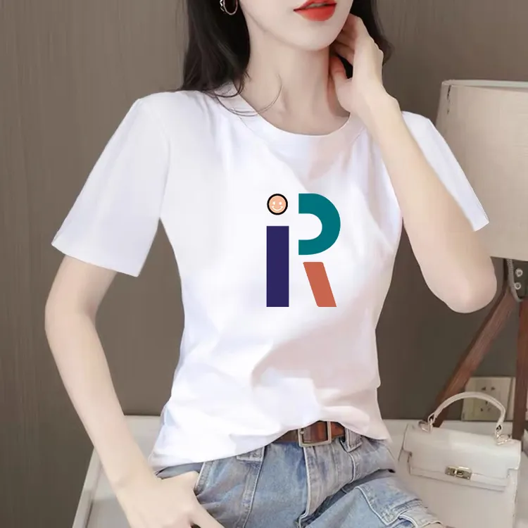 圆领修身显瘦短袖t恤2025夏季新款正肩减龄洋气字母印花女装上衣