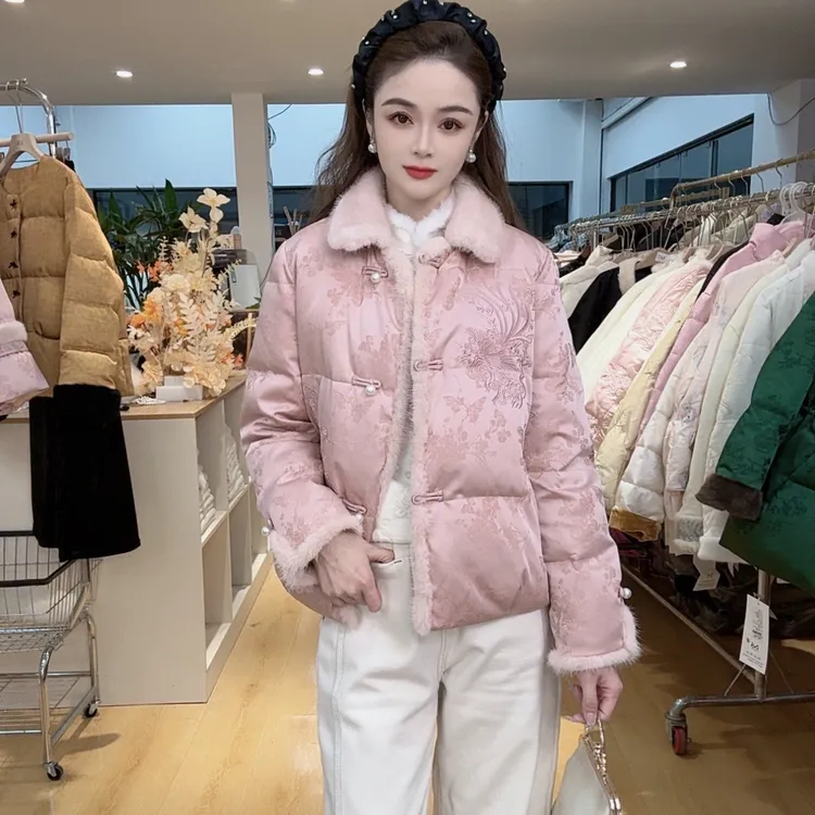  (七艺原创)真水貂毛中式加厚中国风民族风立领羽绒服MG1215