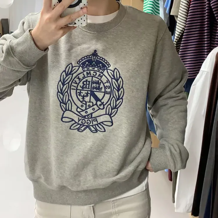 高级感休闲日常字母图案刺绣圆领长袖卫衣女 409929