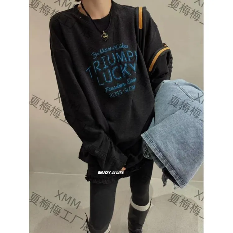 XMM.《海燕系德绒字母t》春时尚百搭潮流洋气加绒舒适字母T恤-G7757