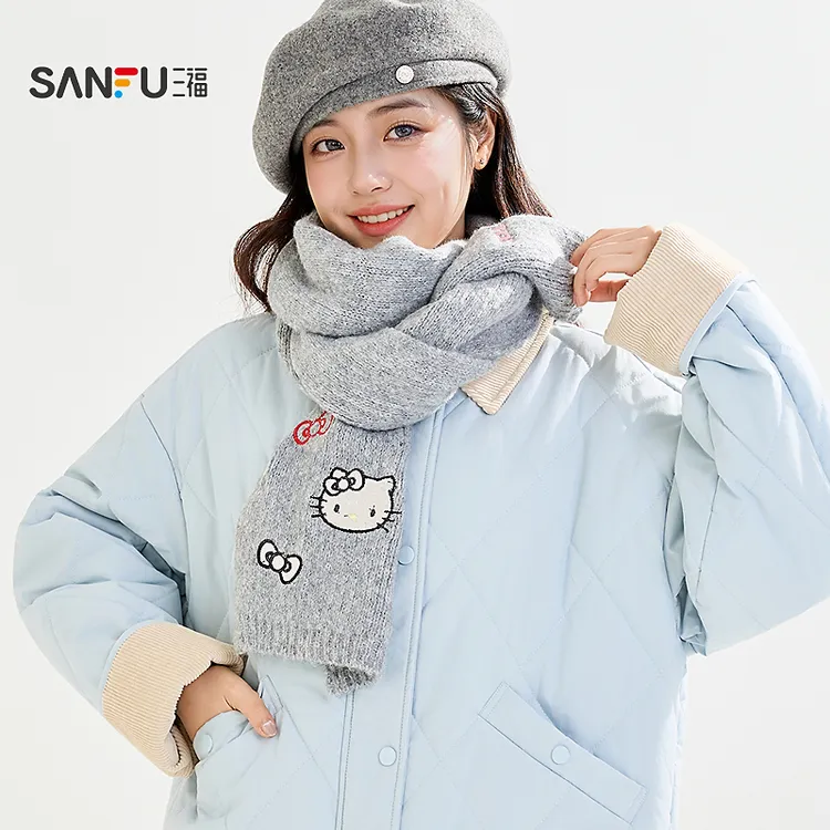 三福三丽鸥刺绣长巾围巾 清新甜美服饰配件配饰围脖848236