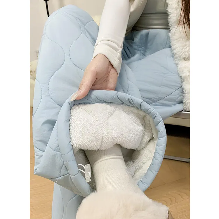 特厚羊羔绒保暖棉裤女冬季小个子加绒加厚高腰显瘦防风束脚阔腿裤