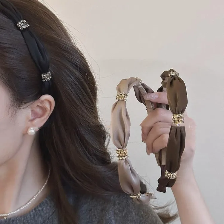 高级感轻奢缎面水钻发箍女法式复古气质头箍发卡外出通勤百搭发饰