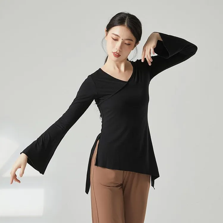 新款喇叭袖舞蹈服教师上课古典舞练功服女成人宽松民族舞形体上衣