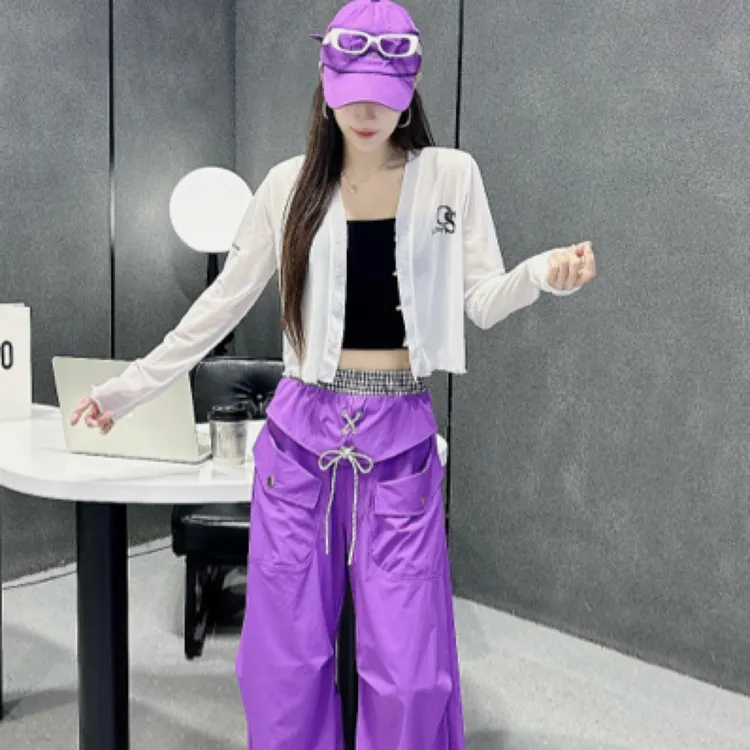 新款休闲高级网纱面料裤子款号2611双线格速干面料面料套装女装