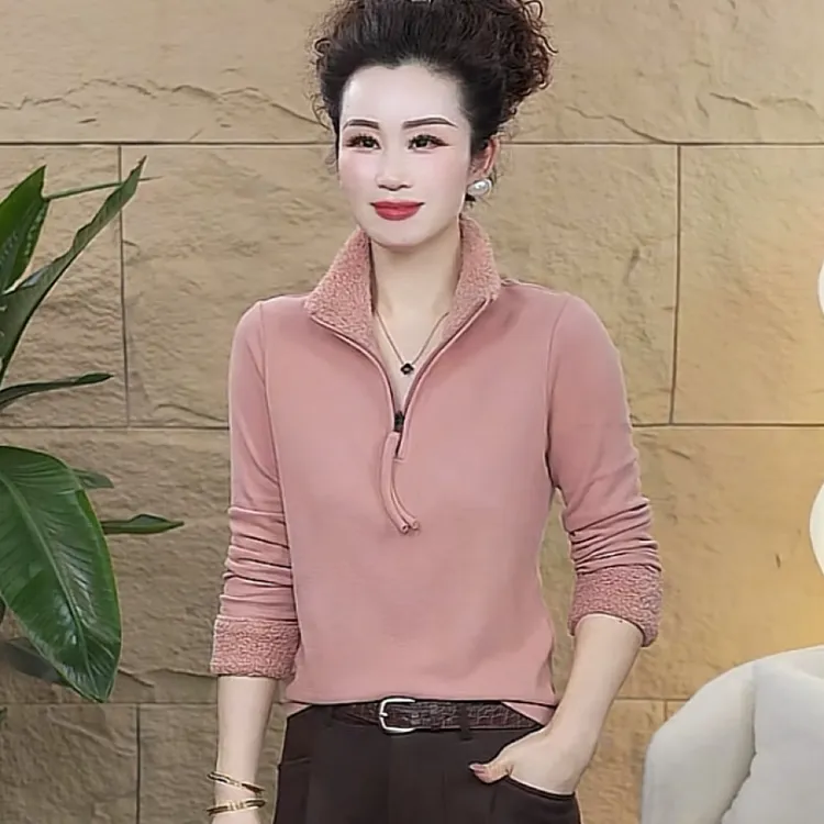 【歌莱图】2025冬款加绒时尚长袖拉链设计感休闲百搭上衣#5212