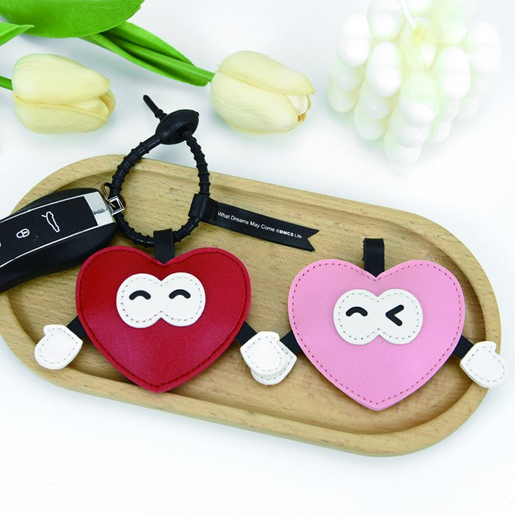 爱心卡通钥匙扣纯色可爱女生情侣闺蜜PU小挂件包包饰品配件小礼物