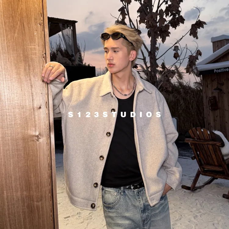 聪明陈【婚庆惊喜回馈】羊毛老钱新贵短款毛呢夹克男秋冬情侣外套