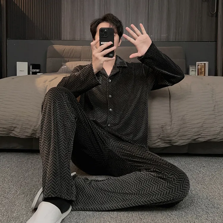 男士睡衣2025新款冬季海岛绒加厚加绒保暖珊瑚绒开衫家居服两件套