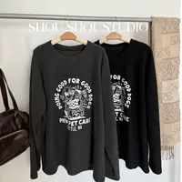 【瘦瘦】调皮小狗-大码圆领印花百搭宽松加绒长袖打底S02170