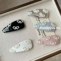 【两个装】珍珠蝴蝶结发夹BB夹韩版甜美少女前额刘海侧边夹碎发发卡