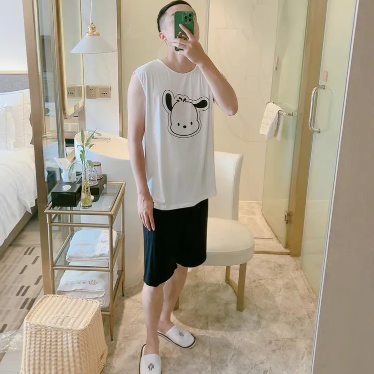 GPSUNLU新款凉感冰丝睡衣男士夏季背心无袖短裤大码薄款家居服