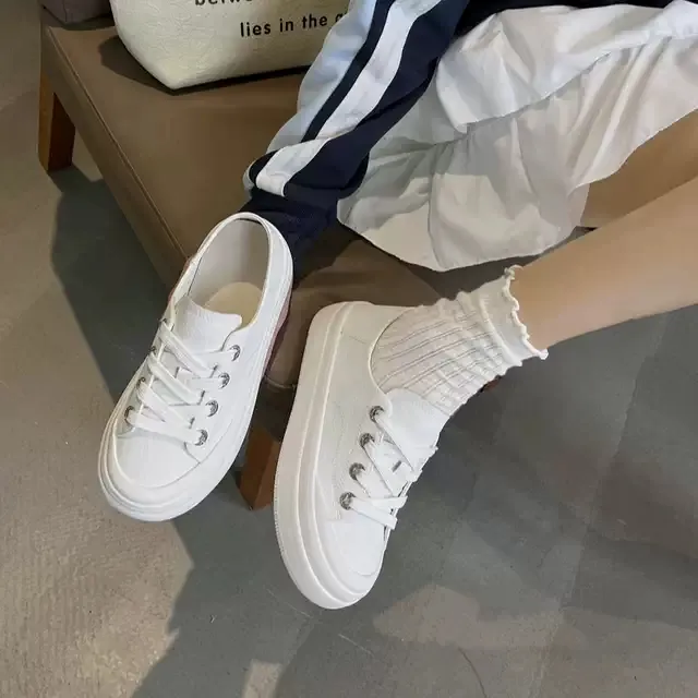 小白鞋女2025年早季新款两穿鞋子透气百搭饼干鞋平底休闲学生板鞋