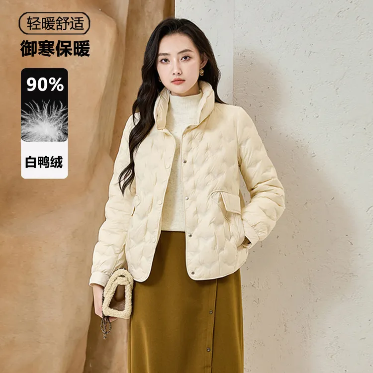 加绒款保暖羽绒服秋冬休闲韩版简约立领冬装女士加厚显瘦百搭上衣