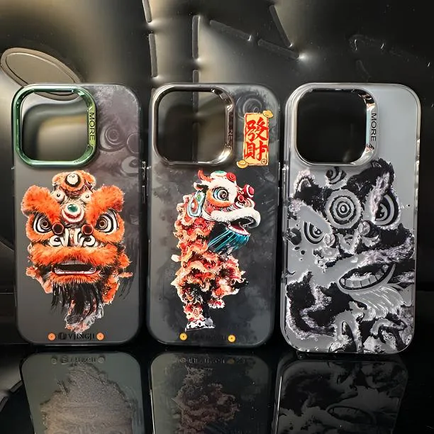 JINGJI/靖技新年舞狮发财中国风手机壳适用苹果16promax创意个性