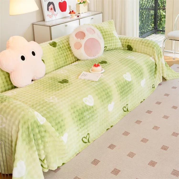 新款奶油风毛绒沙发垫冬季加厚高级感防滑直排沙发坐垫盖布萌彩