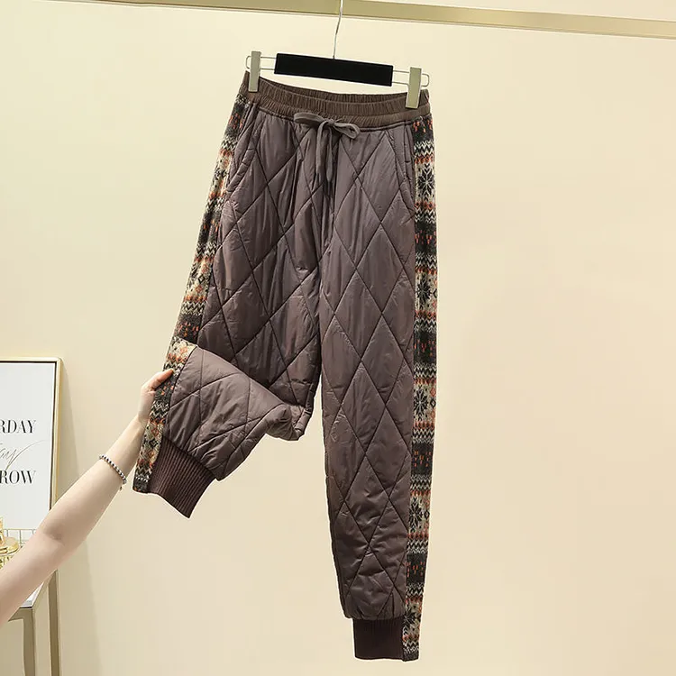 2025新款女士冬季御寒保暖棉裤休闲时尚百搭菱格加棉加厚哈伦裤