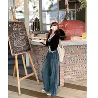 【mimius】U 高比例裁剪高腰显瘦直筒阔腿牛仔裤 