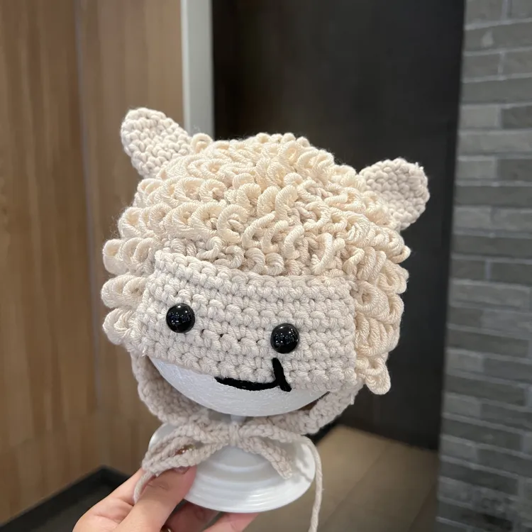 【小羊崽】婴儿帽子秋冬可爱超萌搞怪假发帽宝宝冬天保暖手工针织帽