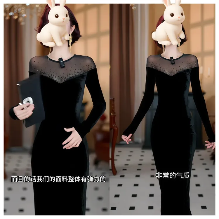 轻奢高端小众礼服裙秋冬巨好看赫本风法式气质掐腰黑色连衣裙