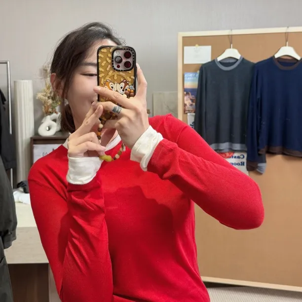 韩系女山本风针织拼接设计假两件常规款圆领针织百搭正肩显瘦上衣