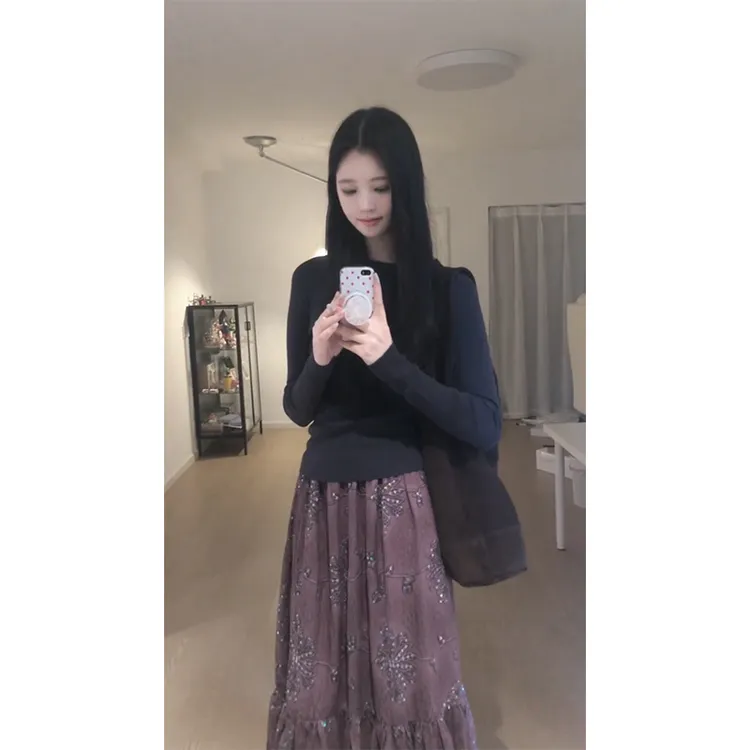 MARIE.COCO秋季新款高级感假两件打底衫上衣高腰显瘦休闲裤套装