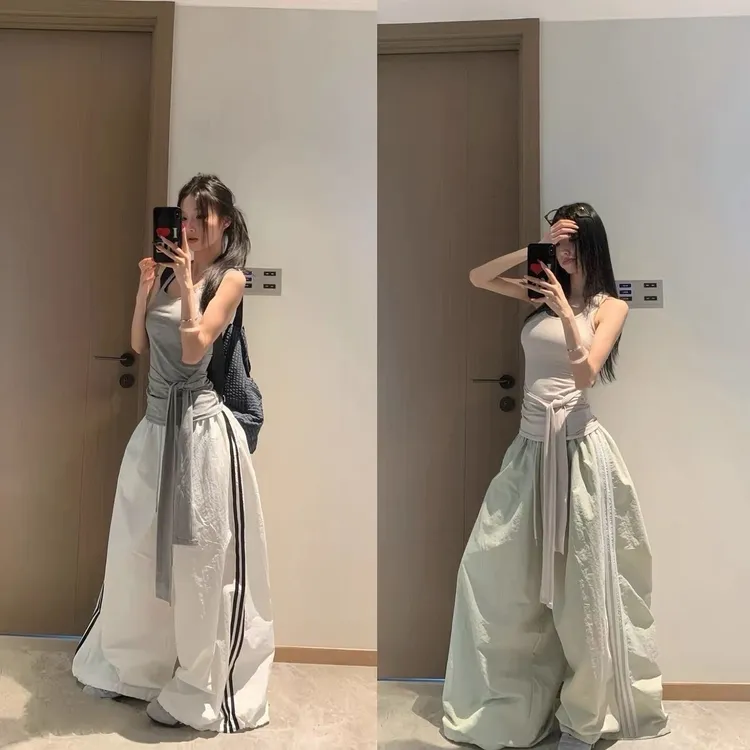 速干ins夏季复古爵士美式松弛条纹阔腿爵士舞裤子