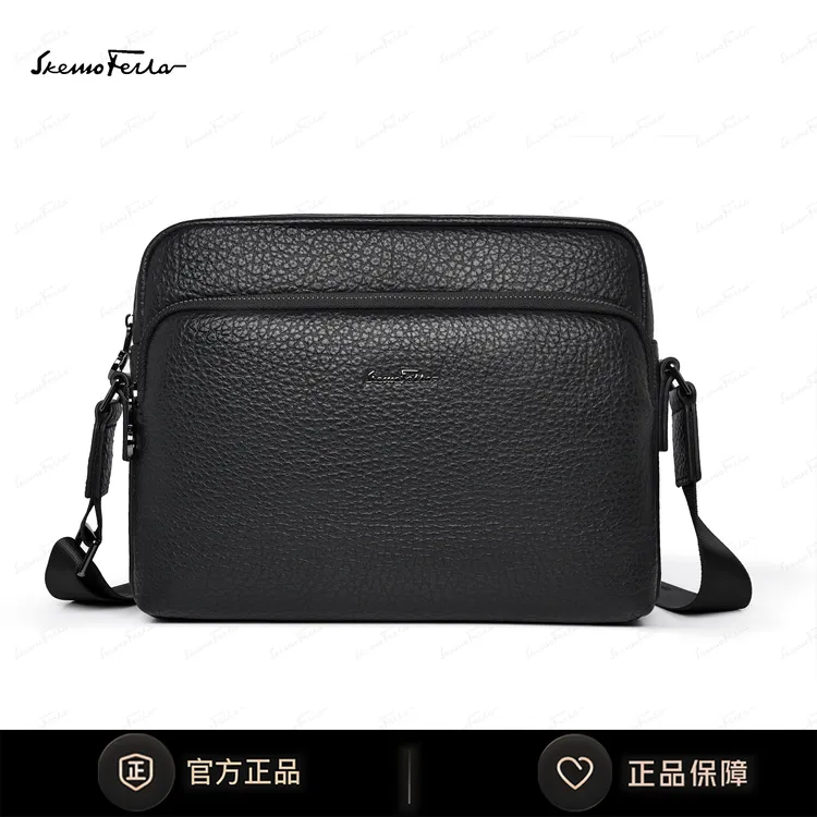 SKEMOFEILA头层牛皮单背包大容量牛皮斜挎包真皮商务轻奢男包8909