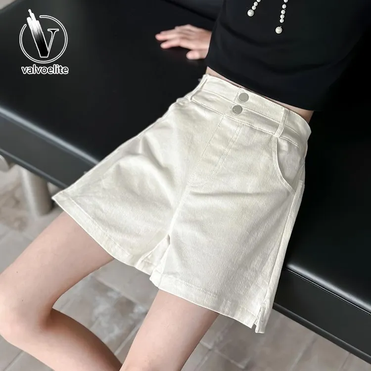 VALVOELITE女童短裤2025夏季新款裤大童洋气休闲短款牛仔白色热裤