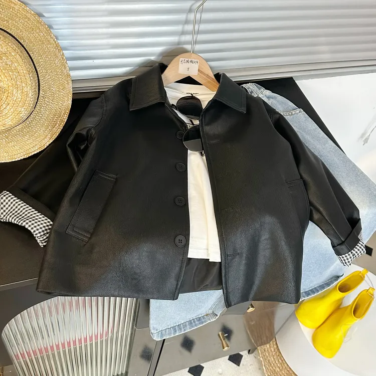 <亲子装>童装皮衣秋装儿童秋季新款西装外套软韩版皮衣