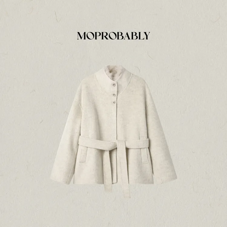 Moprobably李予诺「星艺」"100%羊毛"一衣四穿狐狸毛双面呢L5460045