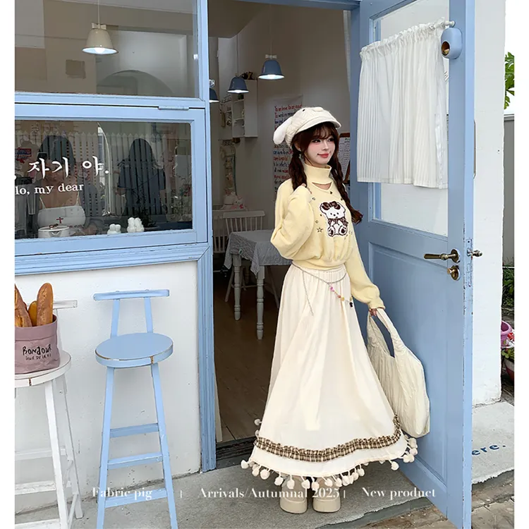 奶油挞挞 织物猪原创 甜美风奶黄半高领毛衣女秋冬保暖针织衫上衣