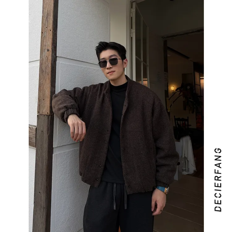 冬季羊毛呢子保暖羽绒服宽松90白鸭绒外套休闲男士羽绒服外套潮