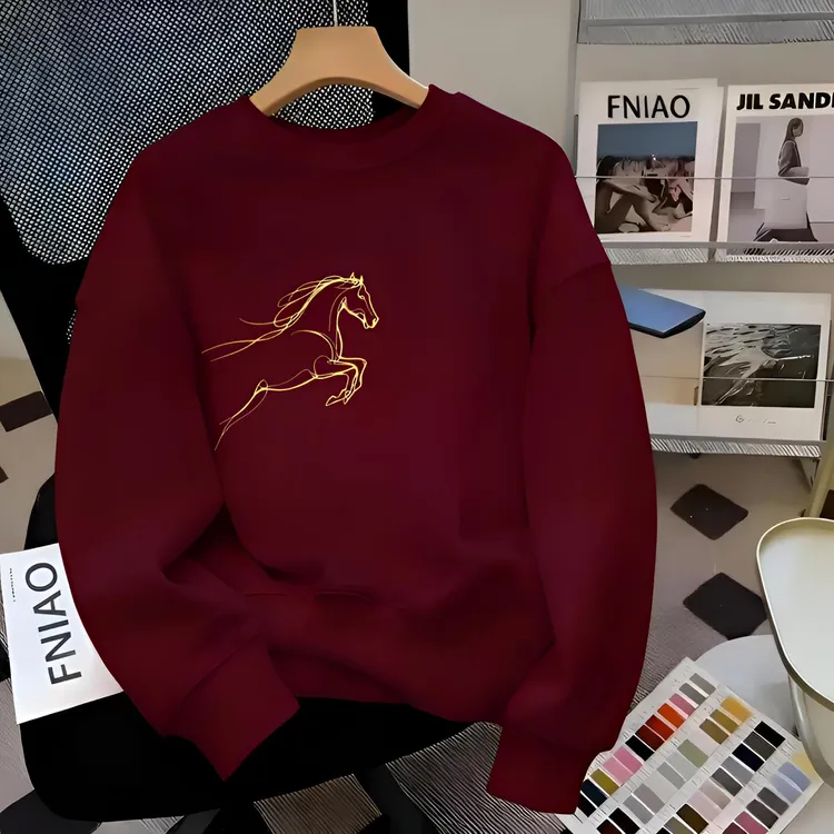 马年秋冬季新款男士休闲卫衣创意印花时尚舒适流行长袖上衣服男款