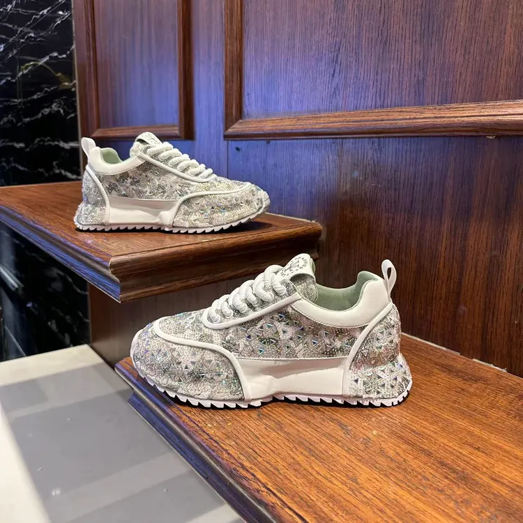 新款潮男时尚百搭重工烫钻印花厚底增高老爹鞋舒适软底运动休闲鞋