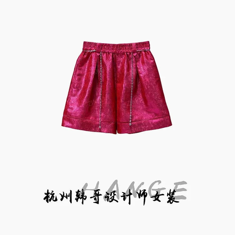 【韩哥女装】玫瑰红高腰时尚休闲A字短裤9373