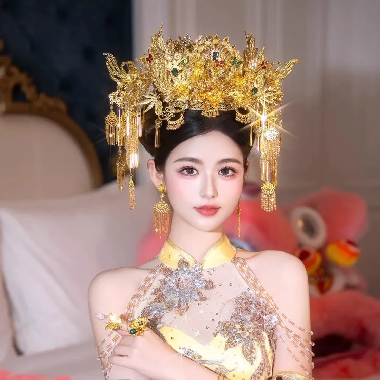 2025中式新娘头饰秀禾服龙凤褂汉服古风凤冠发饰古装结婚婚礼饰品