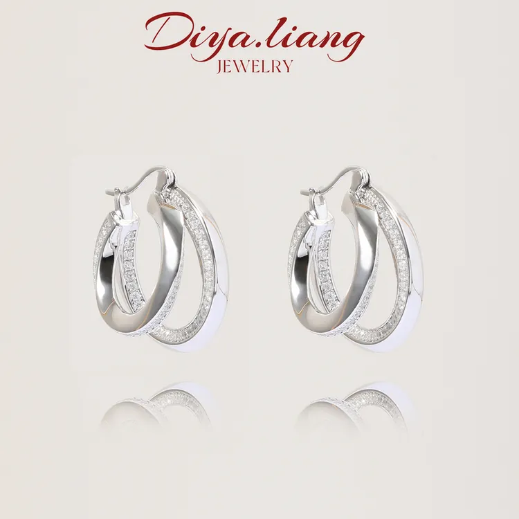 925银耳饰 梁雅帝新品【梦华玲珑几何C圈】设计感气质百搭纯银耳饰