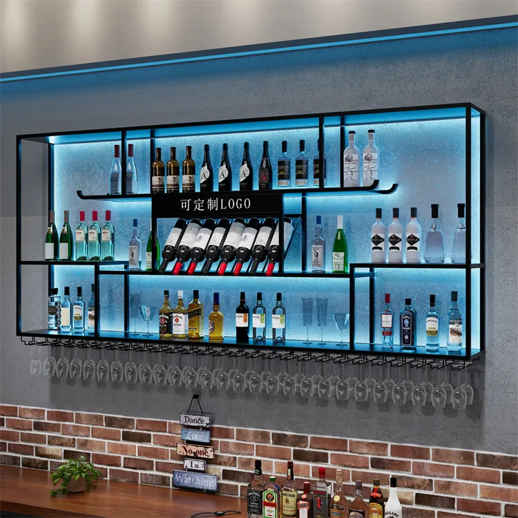 吧台酒柜靠墙壁挂式置物架工业风酒吧铁艺展示架创意餐厅红酒架子