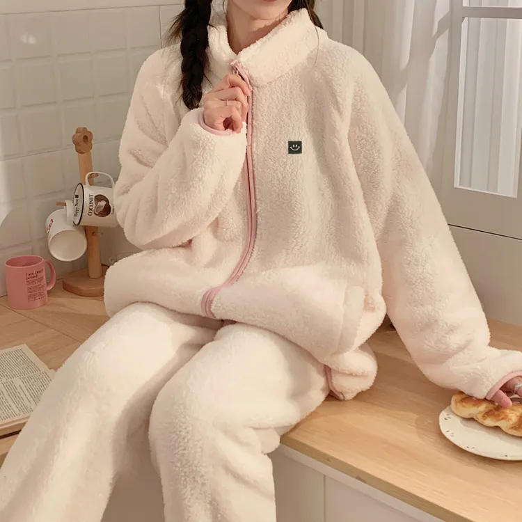 加厚套装冬季女款高领睡衣家居服套装大学生可外穿睡衣拉链家居服