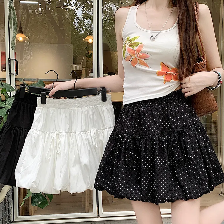 【丫丫专属】大码高腰遮肚子蓬蓬裙韩版百搭短裙蝴蝶结系带短裙5651