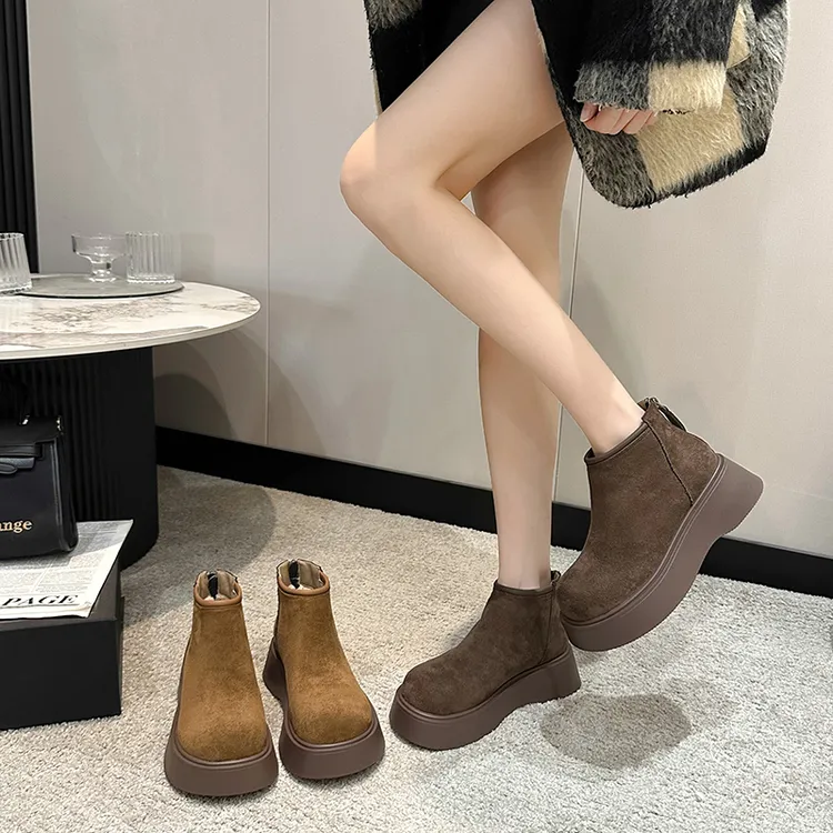 加绒加厚小短靴女松糕厚底鞋2025冬季新款勃肯马丁鞋雪地靴棉鞋子