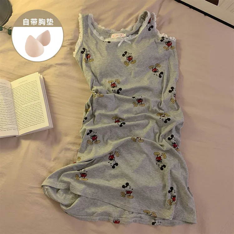 夏季爆款带胸垫无袖睡裙女款2025新款韩版吊带裙子睡衣卡通家居服