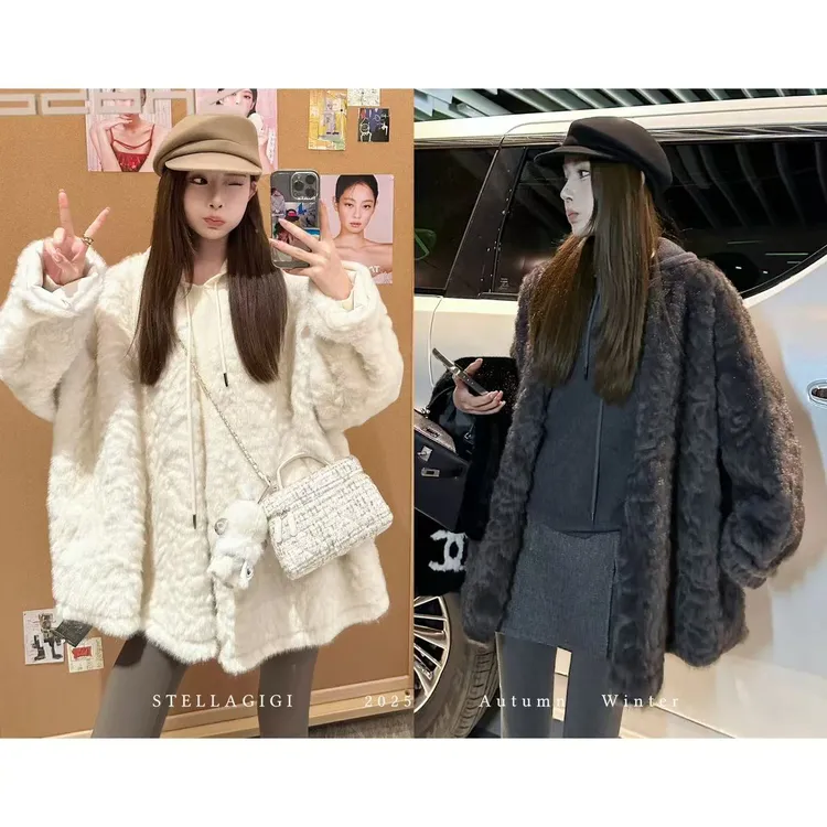 SG / 杨依姗 AW慕斯小奶卷 环保貂绒皮毛一体绒绒外套WT-20252341