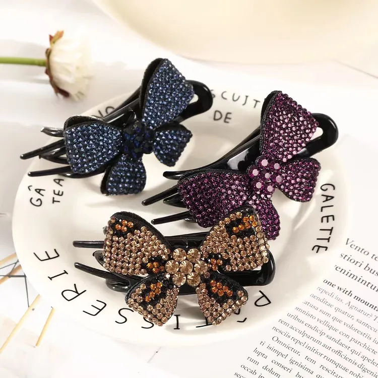珍美妮新款水钻蝴蝶结抓夹网红鸭嘴夹韩版典雅女优雅盘发燕尾夹