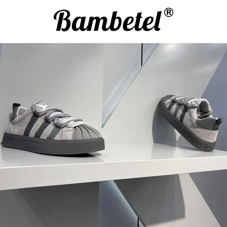 Bambetel鞋子经典潮牌三条杠夏季新款时尚皮面高端潮流百搭休闲男