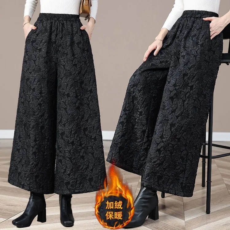 高腰厚款薄款冬季绑带提花休闲裤民族风金丝加绒直筒