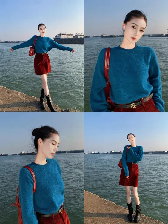 【闲日柔彩】秋冬法式慵懒松弛感气质轻奢干高级感蓝色毛衣半裙套装