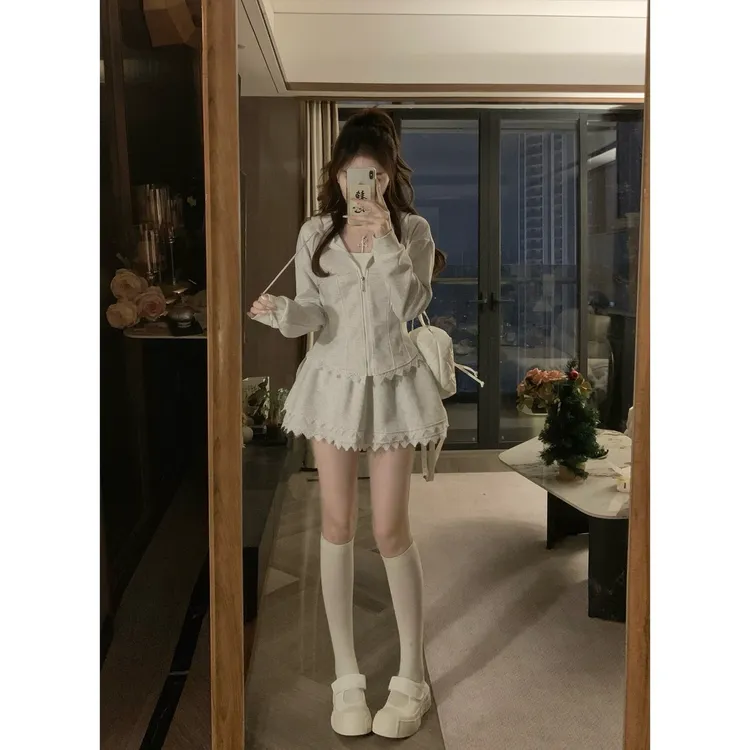 裤子国风胖妹妹大码女装时尚套装秋季韩版蕾丝连帽卫衣胖显两件套