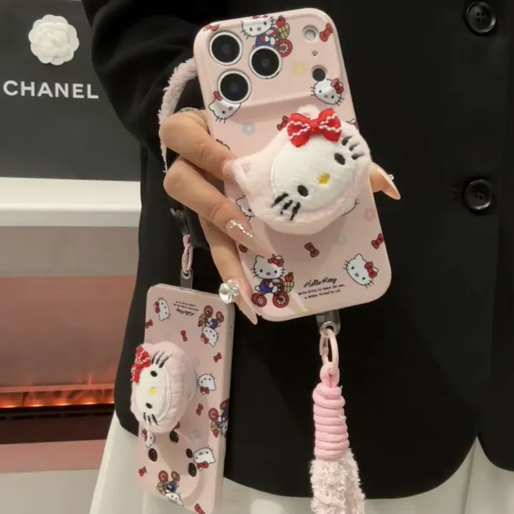 GGBond毛绒kt头支架挂绳适用苹果17菲林16手机壳华为vivo小米oppo